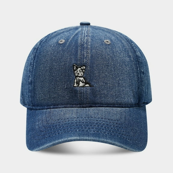 Vintage Washed Denim Baseball Cap Cartoon Dog Embroidery Hat Adjustable for Men Women