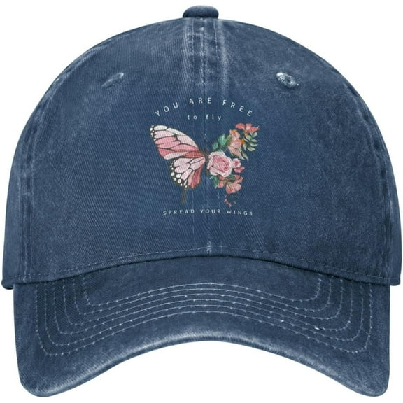 Vintage Washed Distressed Adjustable Fly Butterfly Flowers Womens Denim Baseball Cap Mom Trucker Hat Cap for Women