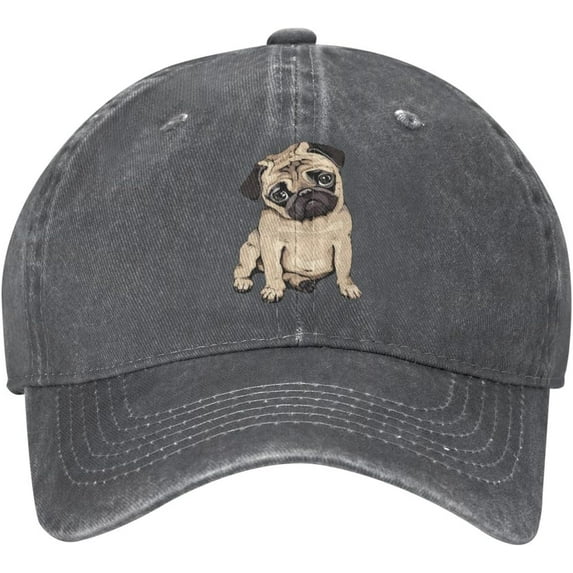 Vintage Washed Distressed Adjustable Pug Dog Womens Denim Baseball Cap Mom Trucker Hat Cap for Women Unisex