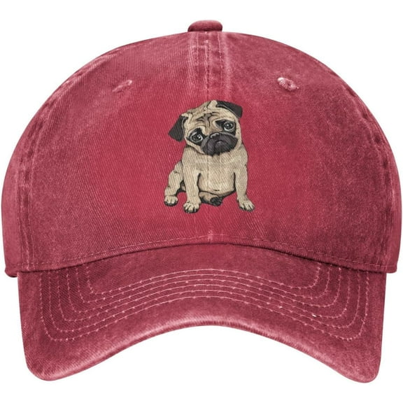Vintage Washed Distressed Adjustable Pug Dog Womens Denim Baseball Cap Mom Trucker Hat Cap for Women Unisex