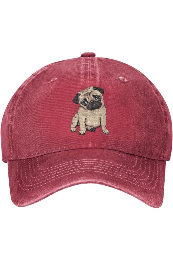 Vintage Washed Distressed Adjustable Pug Dog Womens Denim Baseball Cap Mom Trucker Hat Cap for Women Unisex