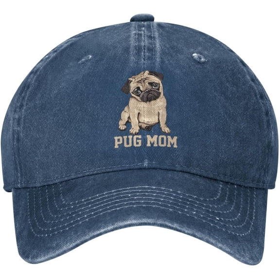 Vintage Washed Distressed Adjustable Pug Mom Dog Womens Denim Baseball Cap Mom Trucker Hat Cap for Women Unisex