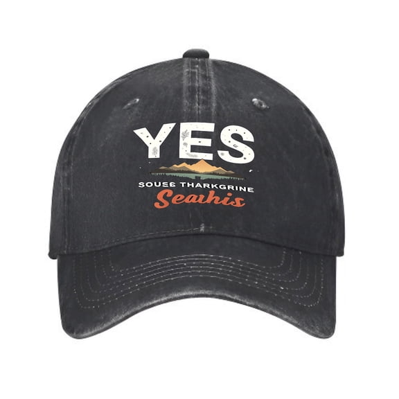 Vintage Washed Distressed Baseball Cap for Men & Women - Black Dad Hat with ' YES ' Mountain Range Design Perfect for Golf & Casual Wear
