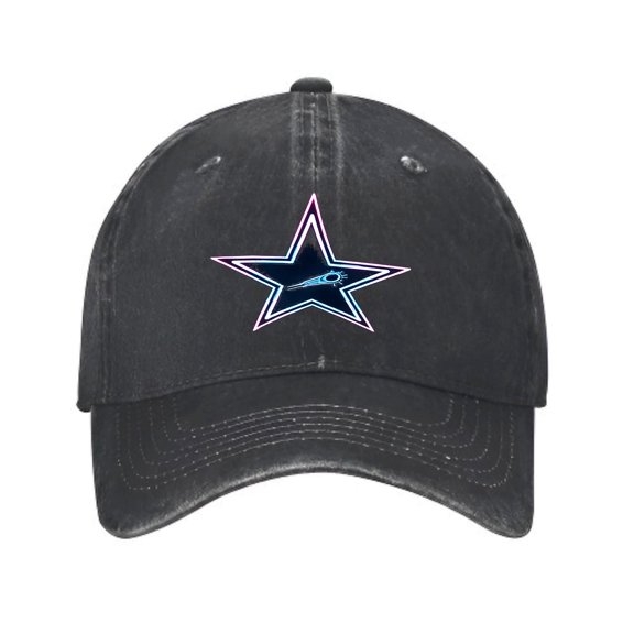 Vintage Washed Distressed Baseball Cap for Men & Women - Star Design with Comet/Rocket Curved Brim Golf Dad Hat