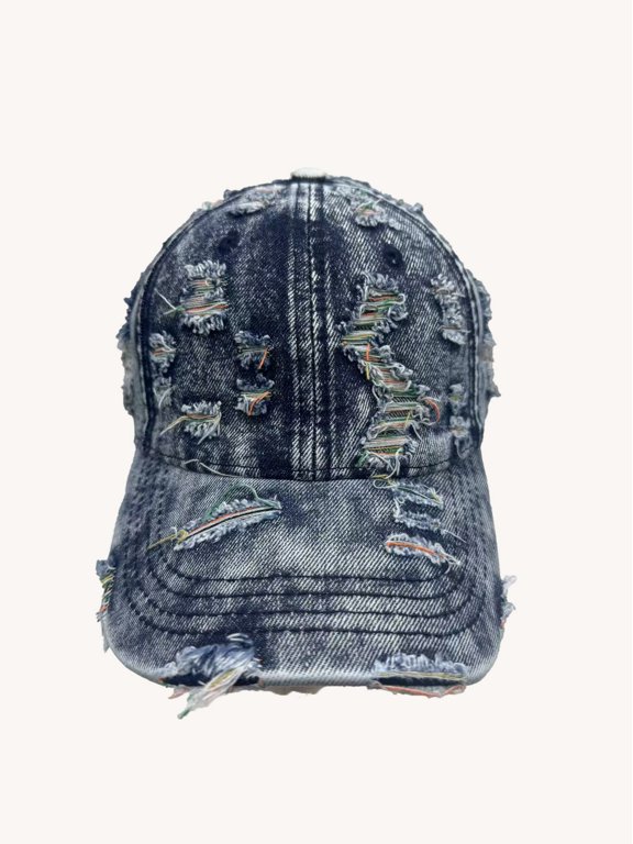 Vintage Washed Distressed Denim Baseball Cap, Ripped Adjustable Trucker Hat, Unisex Casual Dad Hat for Travel Outdoor Sports