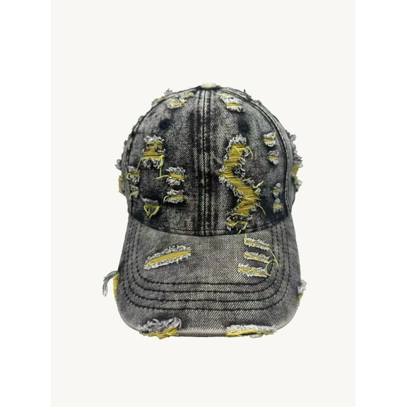 Vintage Washed Distressed Denim Baseball Cap, Ripped Adjustable Trucker Hat, Unisex Casual Dad Hat for Travel Outdoor Sports