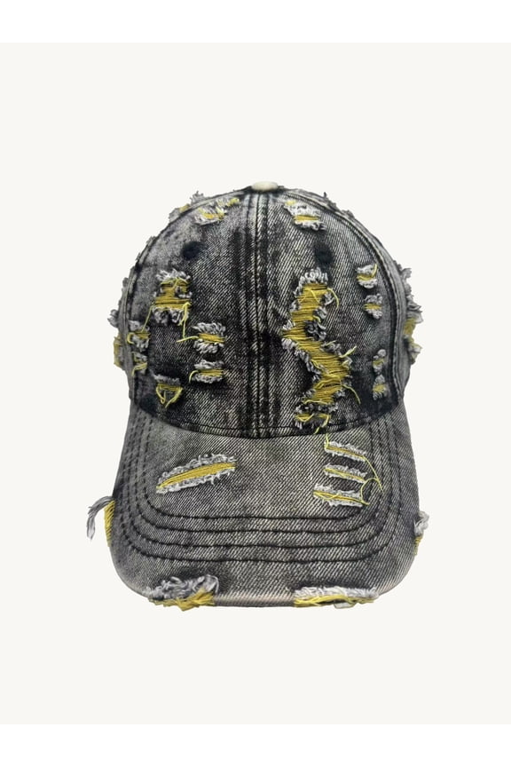 Vintage Washed Distressed Denim Baseball Cap, Ripped Adjustable Trucker Hat, Unisex Casual Dad Hat for Travel Outdoor Sports