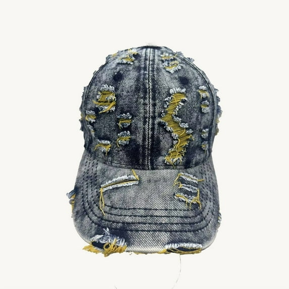 Vintage Washed Distressed Denim Baseball Cap, Ripped Adjustable Trucker Hat, Unisex Casual Dad Hat for Travel Outdoor Sports
