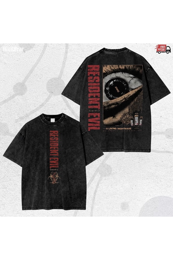 Vintage Washed Fan Gift Streetwear, Resident Evil Shirt, Vintage Horror Graphic Tee, Y2K Gothic, Grunge Cyber Sigilism Clothing