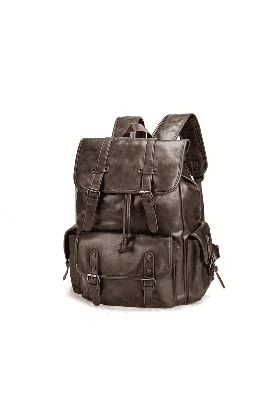 Retro PU Leather Backpack for Men Women, 15.6" Laptop Travel Backpack with Multiple Compartments, Casual Outdoor Daypack