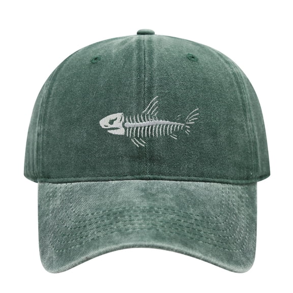 Vintage Washed Fish Skeleton Embroidered Dad Hat for Adults, Distressed Cotton Adjustable Fishing Baseball Cap, Fisherman Outdoor Casual Hat for Men Women