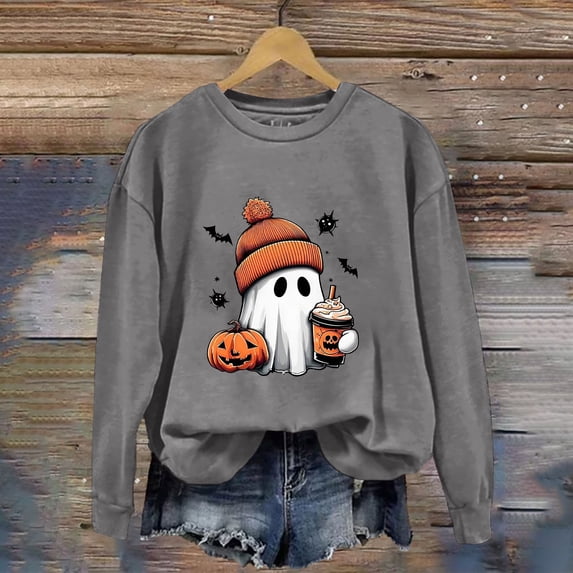 Vintage Washed Graphic Crewneck Sweatshirt for Women Witchy Vibes Aesthetic Tops Perfect for Trick or Treat Autumn Party