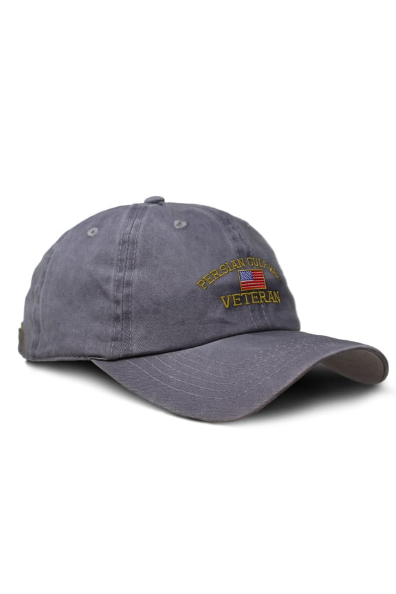 Vintage Washed Hat American Veteran Gulf War A Embroidery Cotton Dad Hats for Men & Women Buckle Closure Grey