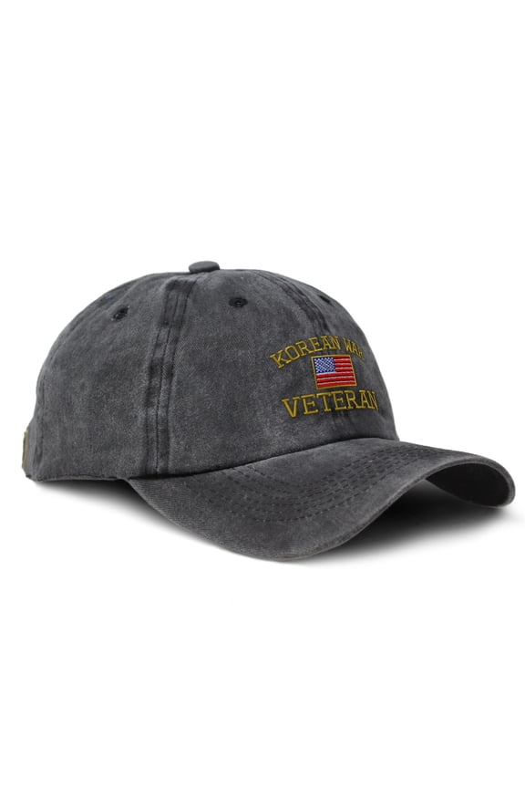 Vintage Washed Hat American Veteran Korean War A Embroidery Cotton Dad Hats for Men & Women Buckle Closure Black