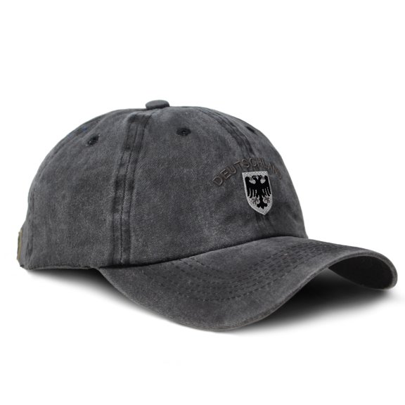 Vintage Washed Hat Deutschland Black German Eagle Embroidery Cotton Dad Hats for Men & Women Buckle Closure Black