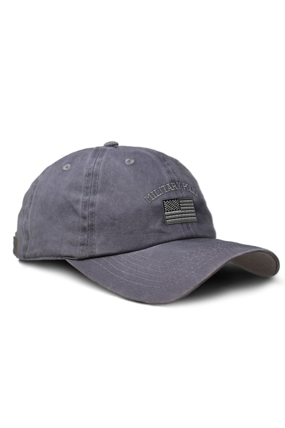 Vintage Washed Hat Us Flag Army Military Police Embroidery Cotton Dad Hats for Men & Women Buckle Closure Grey
