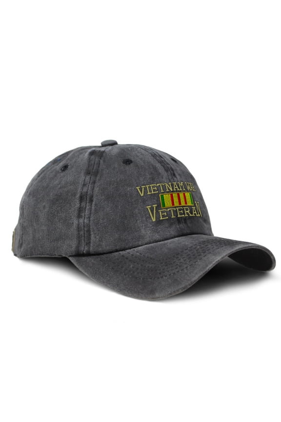 Vintage Washed Hat Vietnam Veteran War A Embroidery Cotton Dad Hats for Men & Women Buckle Closure Black