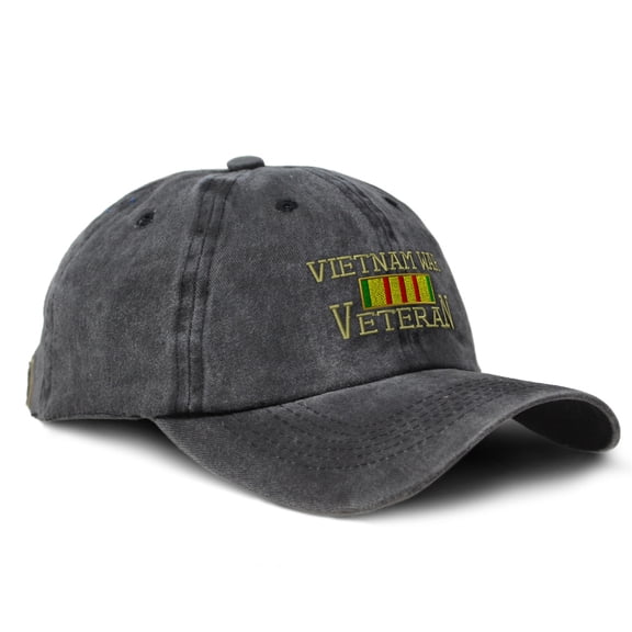 Vintage Washed Hat Vietnam Veteran War A Embroidery Cotton Dad Hats for Men & Women Buckle Closure Black