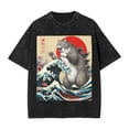 thumbnail image 1 of Vintage Washed Retro Cat Graphic T Shirts for Men Women Casual Short Sleeve Crew Neck Tees Japanese Style, 1 of 3