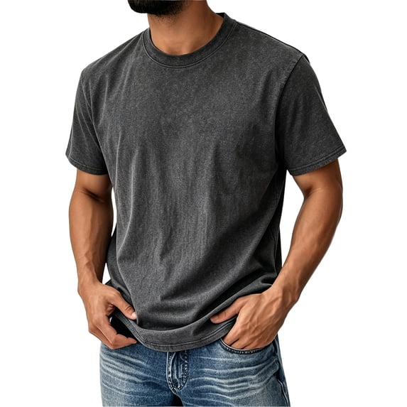 Men's Vintage Washed Distressed Crewneck Short Sleeve T-Shirt Dark Gray L