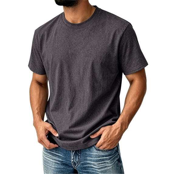 Men's Vintage Washed Distressed Crewneck Short Sleeve T-Shirt Light Gray 5XL