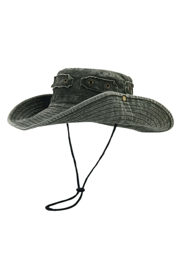 Vintage Washed Unisex Sun Hat Brass Buckle, Wide Brim for Sun Protection, Durable, Adjustable Fit, for Hiking, Fishing & Outdoor, One Size