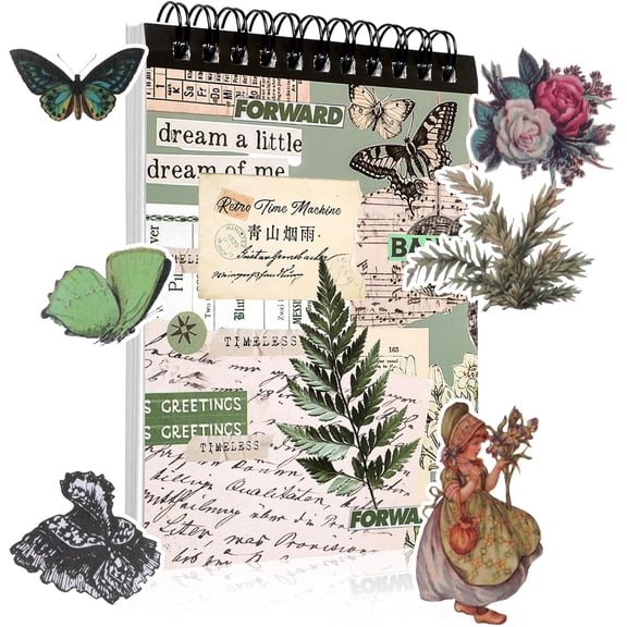 Vintage Washi Sticker Book for Scrapbookling, Pre-Cut Vintage Scrapbook Stickers Pack Ephemera Sticker