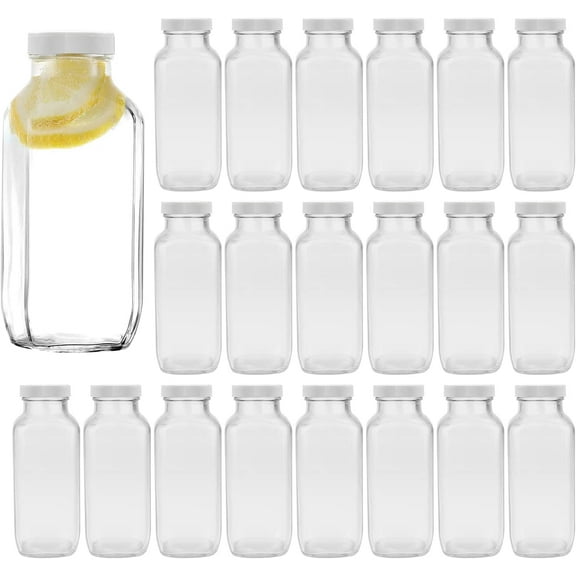Vintage Water Bottles,Glass Drinking Bottles 16oz,Clear Beverage Bottle 500ml With Lids For Kombucha,Tea,Glass Bottles For Homemade Drinks,Travel Reusable Juicing Milk Bottle,20 Pack