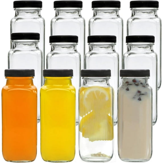 Vintage Water Bottles with Lids,8oz Reusable Glass Drinking bottles for Juicing,Hot Sauce,Kombucha,Ginger Jar,Potion,Oil,Milk Bottles,Whiskey,Portable Travel Bottle,Smoothies Bottles(12pack)