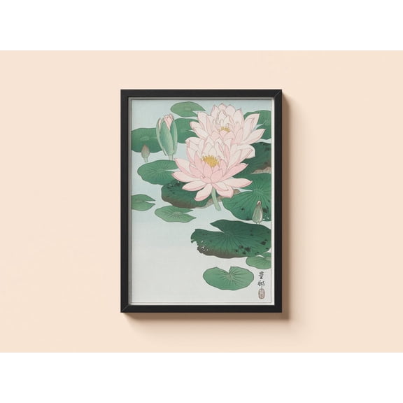 Vintage Water Lily Poster Ohara Koson Japanese Flower Art Wall Art, Unframed Paper Poster 8x10in