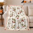 thumbnail image 1 of Vintage Watercolor Cherry Blossom Fruit, Peaceful Botanical Garden Scene, Warm Flannel Blanket for Sunroom and Reading Nook, Garden Lovers Valentine's Day Gift, Botanical Home Decor, 1 of 9