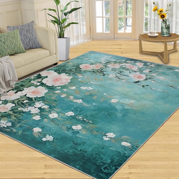 Vintage Watercolor Floral Area Rugs, Multicolor Spring Flower Carpet, Washable Non Slip Low Pile Soft Rug for Living Room Bedroom Dining Room Home Office Decor Mat 2x3ft