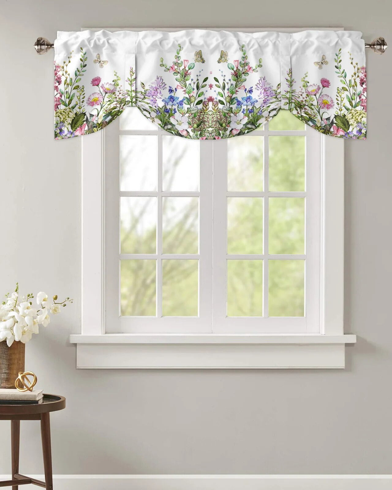 Vintage Watercolor Flower Herb Plant Window Curtain Kitchen