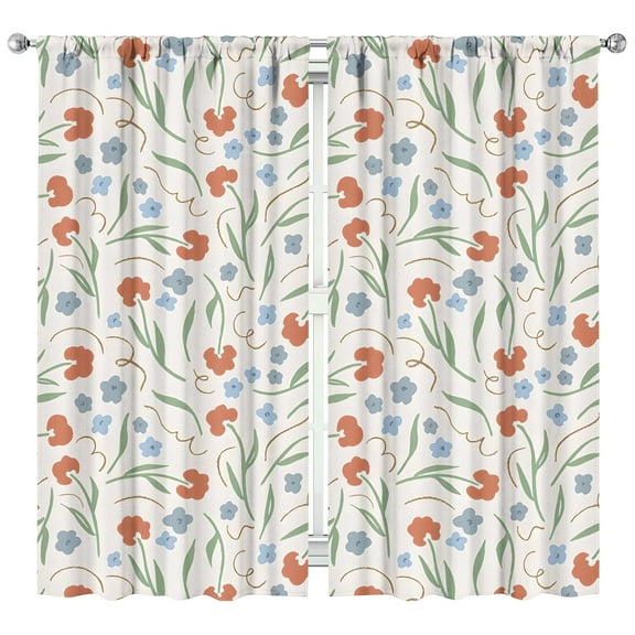 Vintage Watercolor Kitchen Curtains 2 Pack - Retro Bloom Print Semi-Sheer Tier Panels 42x84 Inch