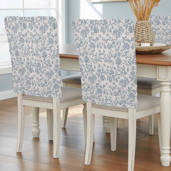 Vintage Watercolor Light Blue Flower Chair Covers Set of 8 Farmhouse Rustic Floral Chair Back Covers Stretch Removable Washable Slipcovers Protector for Dining Room Kitchen Party Decor