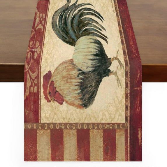 Vintage Watercolor Rooster Table Runner Kitchen Dining Table Runner 13*36in Table Center Decor for Indoor Outdoor Home Holiday Party