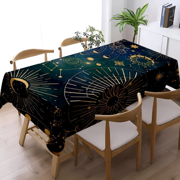 Vintage Watercolor Sun Moon Star Galaxy Print Tablecloth, Dining Living Room Kitchen Aesthetic Decor, Dreamy Cosmic Table Cover, Thanksgiving Christmas Gift