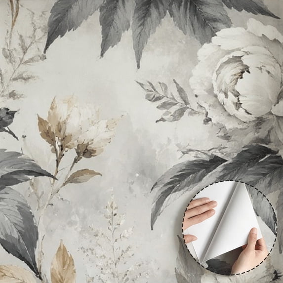 Vintage Watercolor White Peony Floral Wallpaper, Rustic Modern Floral peel and stick wallpaper, waterproof, Home Decor for Bedroom, Living Room, Bathroom, Kitchen Cabinet, Dorm Room 17.7 * 118 in