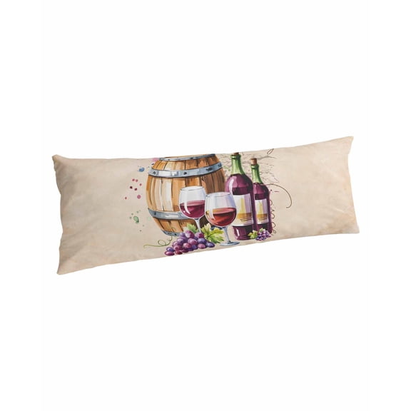 Vintage Watercolor Wine Body Pillow Covers, Farmhouse Cask Grapes Country Soft Bed Throw Pillowcases Breathable Cooling Long Lumbar Body Pillow Sham Cover for Bed Sofa 20''x54''