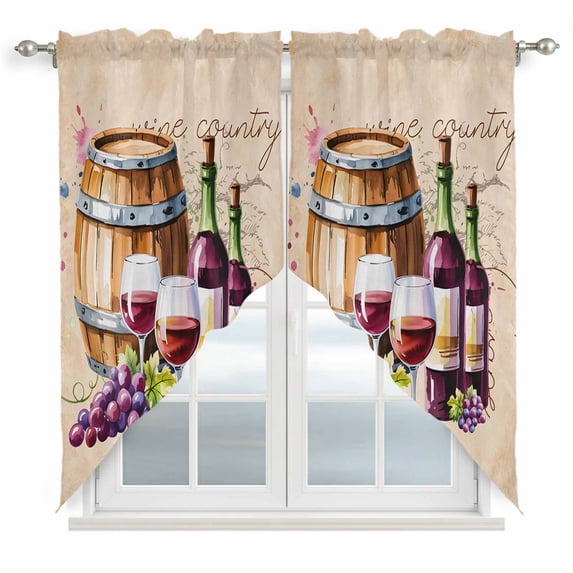 Vintage Watercolor Wine Kitchen Window Curtains, Swag Curtains Valance for Bedroom Living Room Bathroom, Farmhouse Cask Grapes Country Rod Pocket Window Curtain Block Drapes 2 Panels 36"x36"