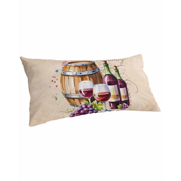 Vintage Watercolor Wine Pillow Covers King Size, Farmhouse Cask Grapes Country Soft Bed Throw Pillowcases Breathable Cooling Long Lumbar Body Pillow Sham Cover for Bed Sofa 20''x40''