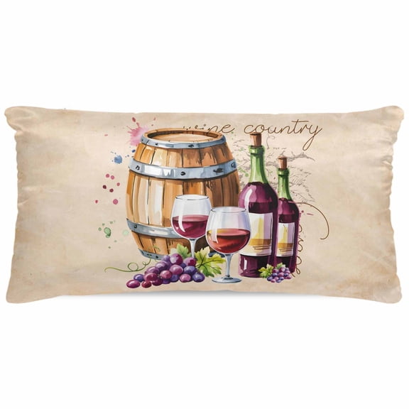 Vintage Watercolor Wine Satin Pillowcase for Hair and Skin with Zipper, Soft Breathable Cooling Silk Pillow Cases, Farmhouse Cask Grapes Country Throw Pillow Covers King Size 20"x40"