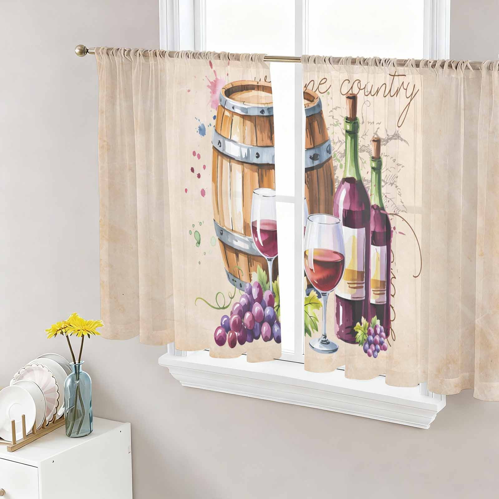 Vintage Watercolor Wine Semi Sheer Curtains 54 Inch Length 2 Panels Set ...