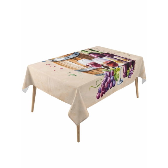 Vintage Watercolor Wine Table Cloth, Farmhouse Cask Grapes Country Waterproof Tablecloth for Rectangle Tables, Reusable Washable Fabric Table Cover for Restaurant Kitchen Dining Tables 60"x120"