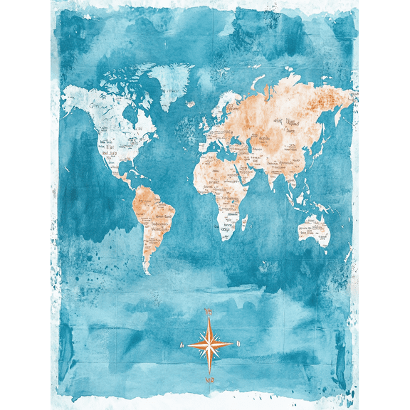 Vintage Watercolor World Map Canvas PrintSuitable for Living Room Bedroom Office Study and Hallway Decoration.