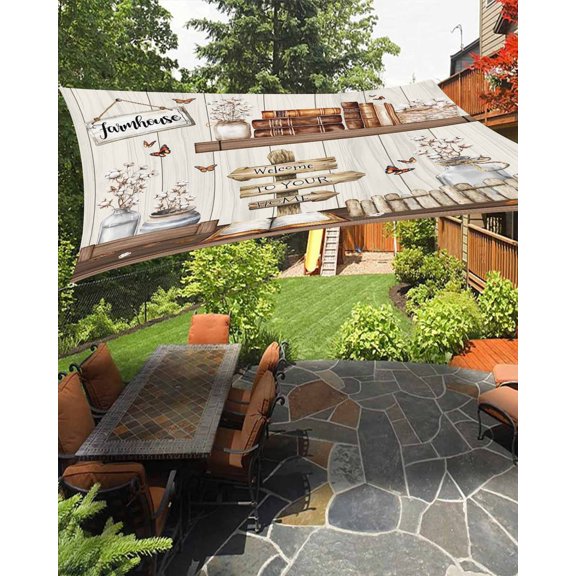 Vintage Waterproof Sun Shade Sail Welcome to Your Home Farmhouse Cotton Bottle Outdoor Patio Sun Shades Canopy UV Block Waterproof Sunshade for Garden Backyard Deck Pergola 8x10 Ft