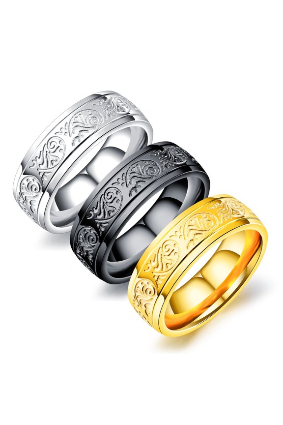 Vintage Wave Pattern Titanium Steel Ring for Men, Electroplated, Non-Inlaid, New Condition