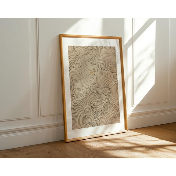 Vintage Wave Sketch , Antique Ocean Illustration, Japanese Inspired Sea Art, Retro Nautical Wall Decor, Coastal Minimalist Unframed Paper Print