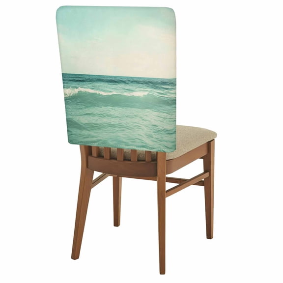 Vintage Waves Chair Back Covers Set of 8, Green Sea Sky Gradient Water Stretch Dining Chair Back Slipcovers Removable Seat Cover for Kitchen Restaurant Hotel Cafe