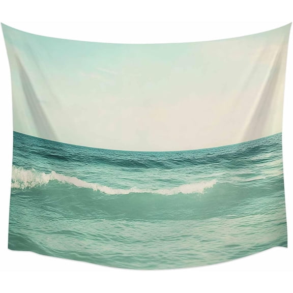Vintage Waves Green Sea Sky Gradient Wall Tapestry 90x60 Inch Water Landscape Hanging for Bedroom Living Room Dorm Backdrop Home Decor